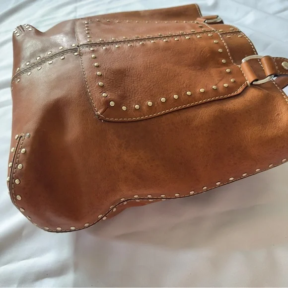 MICHAEL KORS Cognac Brown Gold Studded Leather Shoulder Tote Bag - Picture 16 of 16